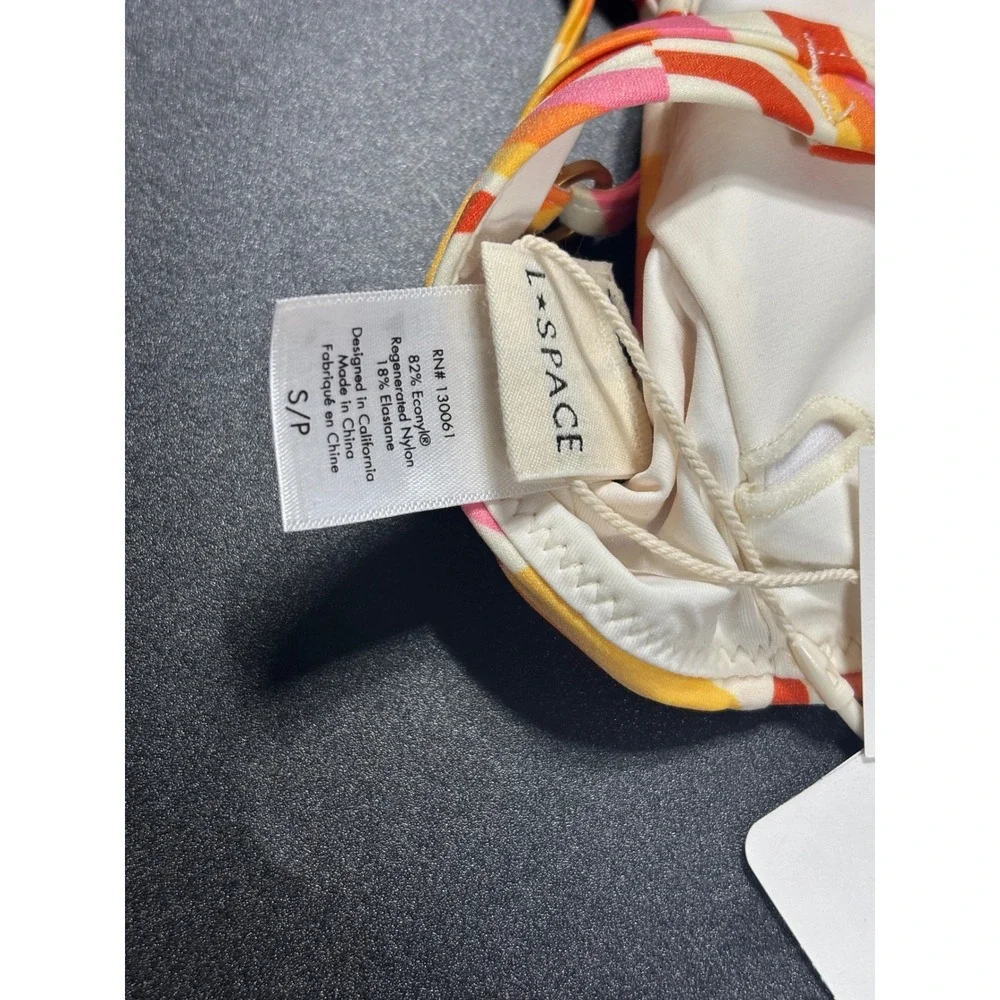 L*Space Helena Bikini Top Small Orange Pink Yellow Retro Wave LSHET22P NEW